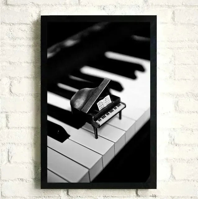 Flowers Music Posters and Prints Canvas Painting Black and White Piano with Wall Art Women Pictures for Living Room Home Decor