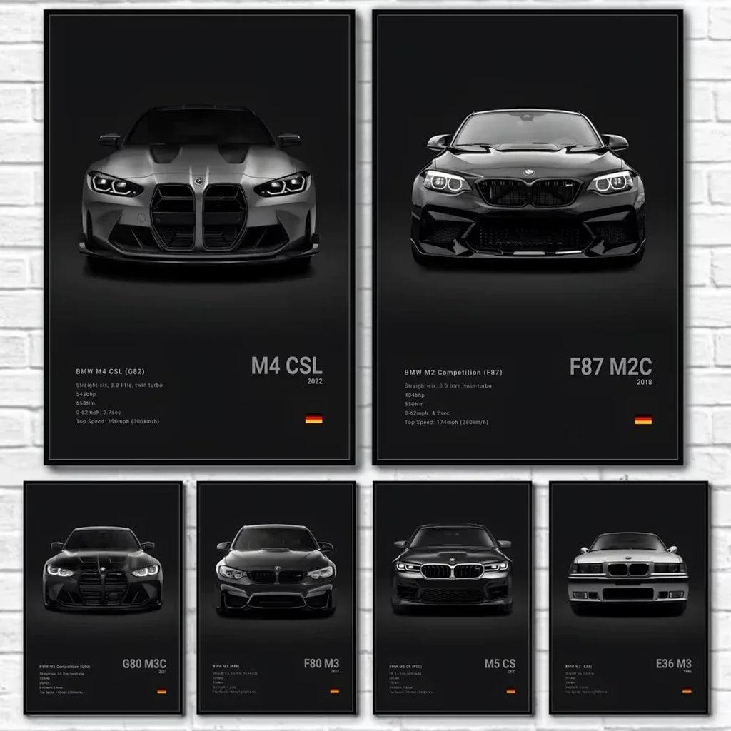 Pop Art Car Wall Art Posters for Modern Home Decor Canvas Prints M2 M3 M4 M5 Z8 CSL GTS Gifts For Car Enthusiasts Pictures Print