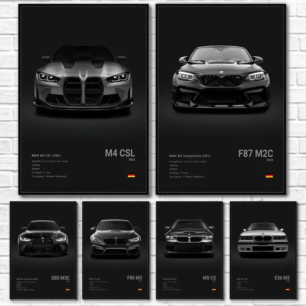 Pop Art Car Wall Art Posters for Modern Home Decor Canvas Prints M2 M3 M4 M5 Z8 CSL GTS Gifts For Car Enthusiasts Pictures Print