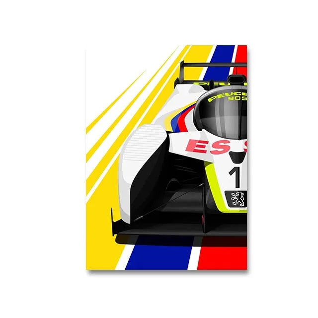 Modern Racing Car Wall Art Print - Aesthetic Cartoon Poster for Boys Room Living Room Racer Decor - Canvas Print Racer Decor