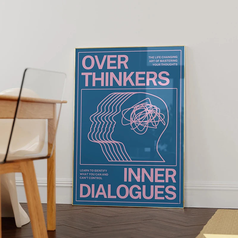 Modern Overthinkers Typography Poster Wall Art Canvas Painting Posters Prints Mid Century Wall Art for Home Living Room Decor