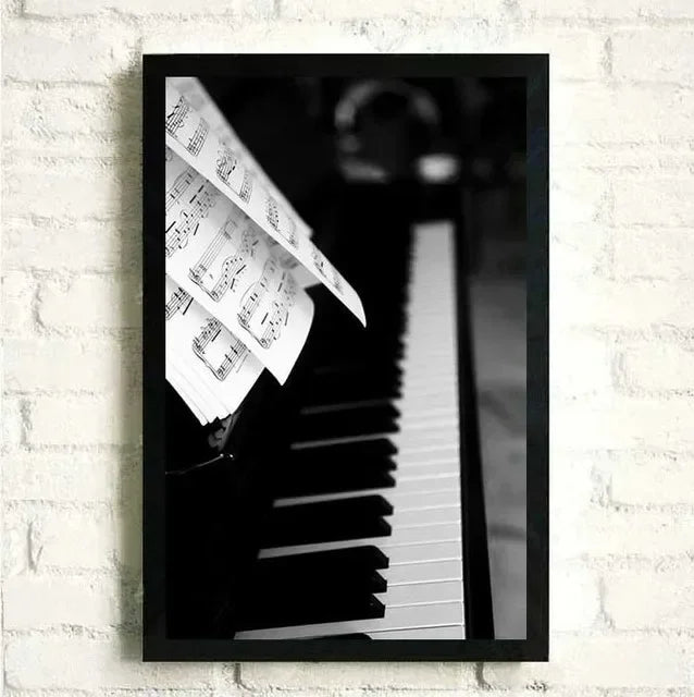 Flowers Music Posters and Prints Canvas Painting Black and White Piano with Wall Art Women Pictures for Living Room Home Decor