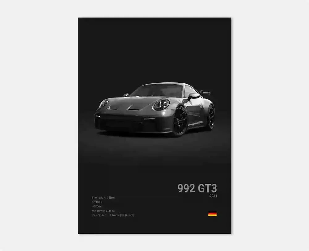 Canvas Print for Wall Art Garage Room Decor Pop Black and White Germany Luxury Super Sport Car Poster Aesthetic 911 GT3 RS Turbo
