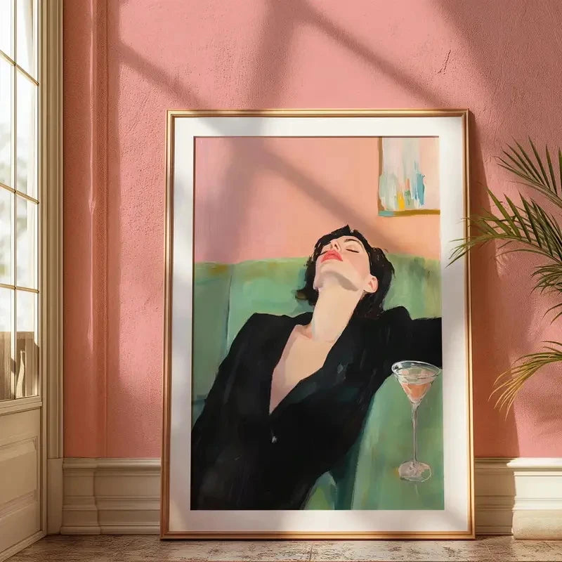 Abstract Martini Drinking Woman Canvas Poster Picture Wall Art Printing Modern Bar Cart Decoration Living Room Home Decoration