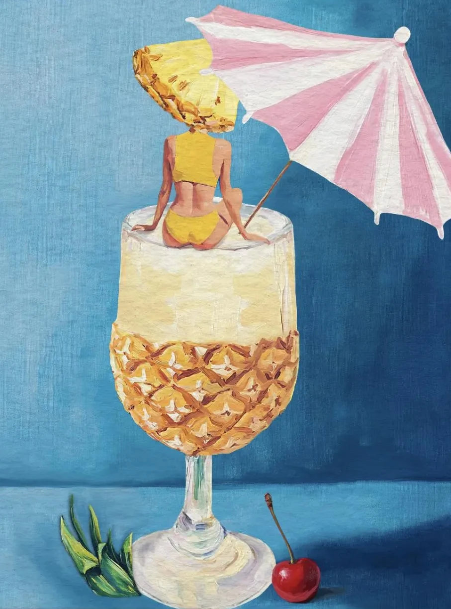 Coffee Martini Cocktail Margarita Drink Girl Jumping Into Wine Glass Fun Poster Canvas Printing Wall Art Bar Club Kitchen Decor