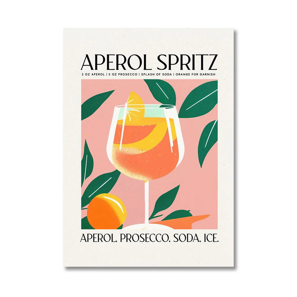 Cartoon Cocktail Drinks Negroni Daiquiri Posters Retro Mojito Canvas Prints Wall Art Painting Pictures Bar Kitchen Home Decor