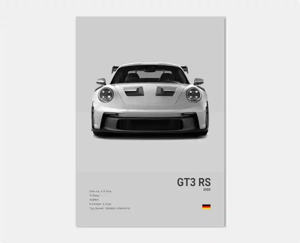 Canvas Print for Wall Art Garage Room Decor Pop Black and White Germany Luxury Super Sport Car Poster Aesthetic 911 GT3 RS Turbo