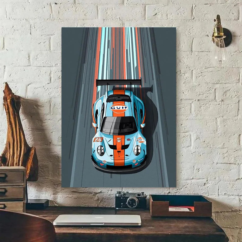 Modern Racing Car Wall Art Print - Aesthetic Cartoon Poster for Boys Room Living Room Racer Decor - Canvas Print Racer Decor
