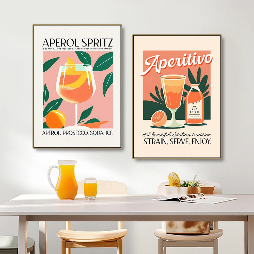 Cartoon Cocktail Drinks Negroni Daiquiri Posters Retro Mojito Canvas Prints Wall Art Painting Pictures Bar Kitchen Home Decor