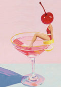 Coffee Martini Cocktail Margarita Drink Girl Jumping Into Wine Glass Fun Poster Canvas Printing Wall Art Bar Club Kitchen Decor
