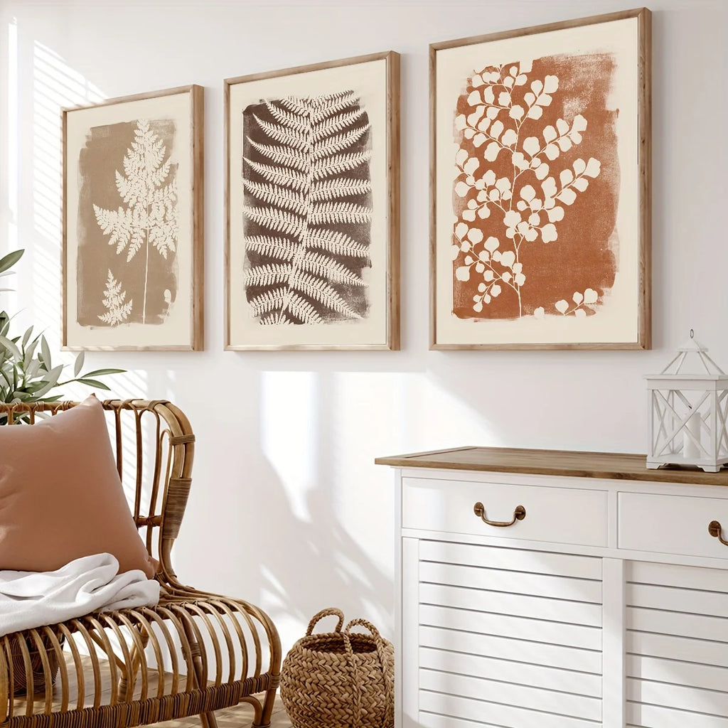 Wall Art Decor Paintings Warm Tones Posters Home Creative Gifts 3pcs Neutral Minimalist Abstract Fern Boho,frameless