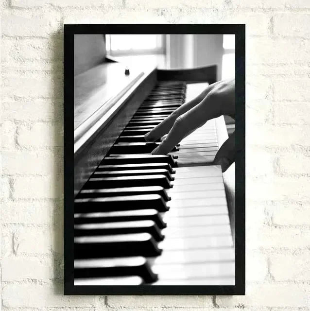 Flowers Music Posters and Prints Canvas Painting Black and White Piano with Wall Art Women Pictures for Living Room Home Decor
