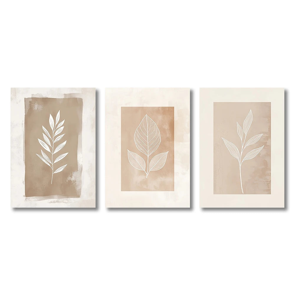 Wall Art Decor Paintings Warm Tones Posters Home Creative Gifts 3pcs Neutral Minimalist Abstract Fern Boho,frameless