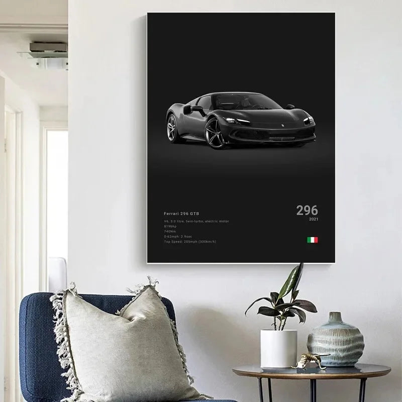 Black and White Porsche Posters and Prints Modern Cool Sports Car Canvas Painting Wall Art Pictures Home Bar Room Decoration