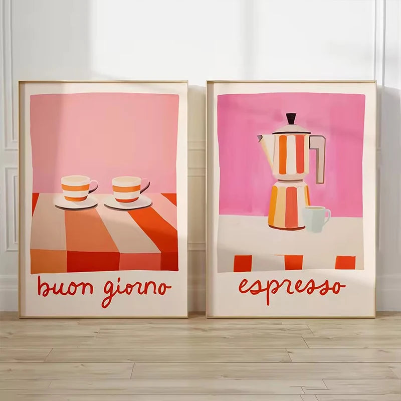 Kitchen Posters And Prints Italian Quotes Espresso Coffee Moka Pot Wall Art Canvas Painting Pictures For Cafe Living Room Decor