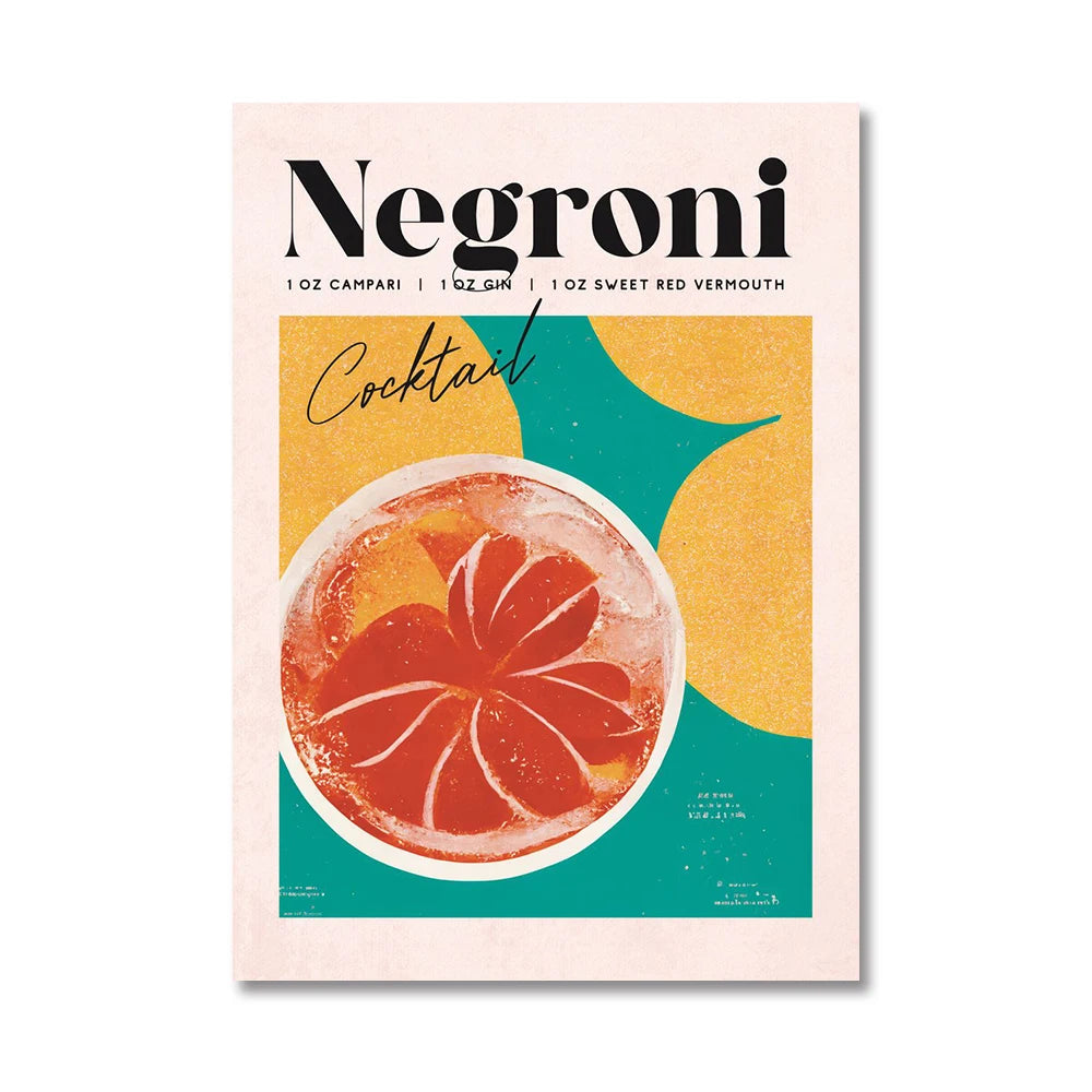Cartoon Cocktail Drinks Negroni Daiquiri Posters Retro Mojito Canvas Prints Wall Art Painting Pictures Bar Kitchen Home Decor