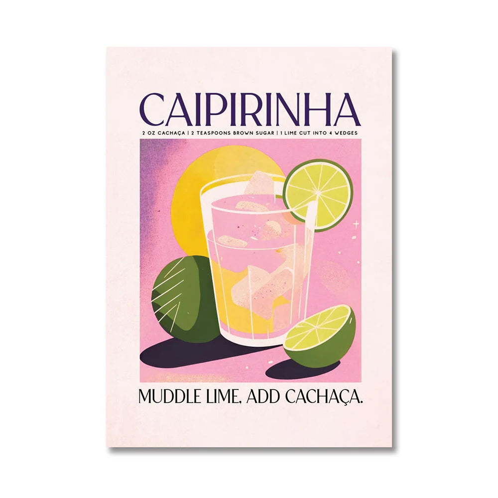 Cartoon Cocktail Drinks Negroni Daiquiri Posters Retro Mojito Canvas Prints Wall Art Painting Pictures Bar Kitchen Home Decor