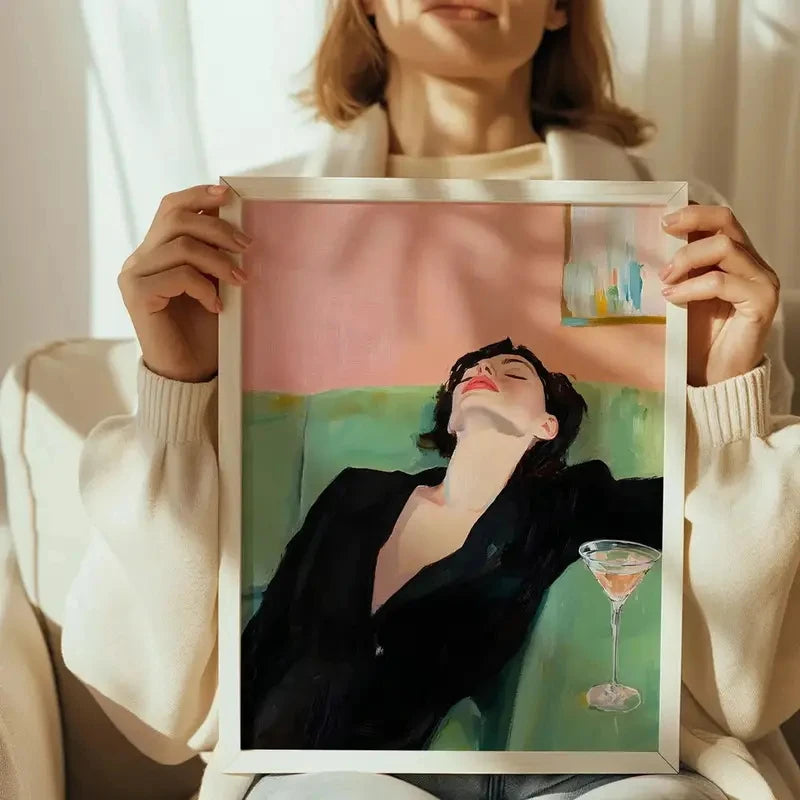 Abstract Martini Drinking Woman Canvas Poster Picture Wall Art Printing Modern Bar Cart Decoration Living Room Home Decoration