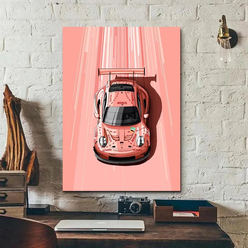 Modern Racing Car Wall Art Print - Aesthetic Cartoon Poster for Boys Room Living Room Racer Decor - Canvas Print Racer Decor
