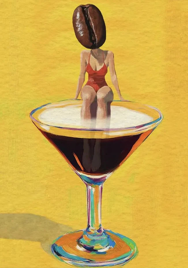 Coffee Martini Cocktail Margarita Drink Girl Jumping Into Wine Glass Fun Poster Canvas Printing Wall Art Bar Club Kitchen Decor