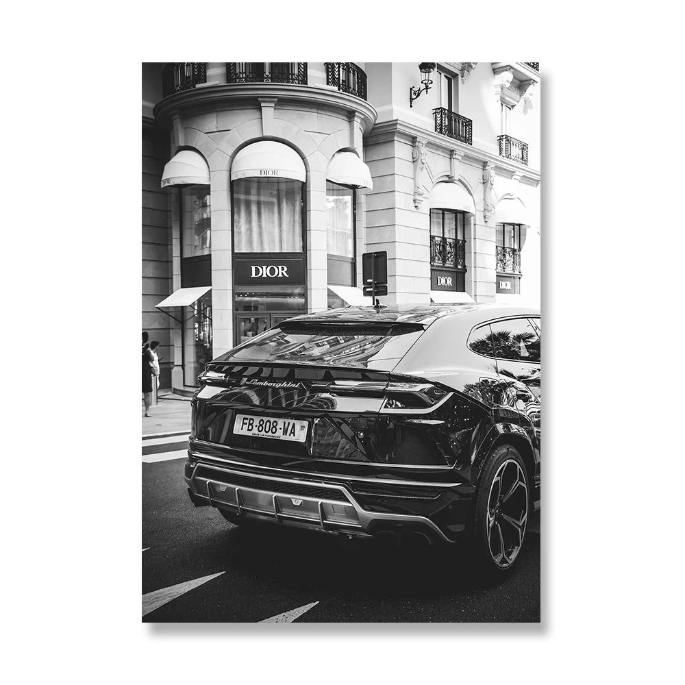 Large Fashion Luxury Car Wall Art Simple Black and White Supercar HD Canvas Poster Prints Home Living Room Decoration No Frame
