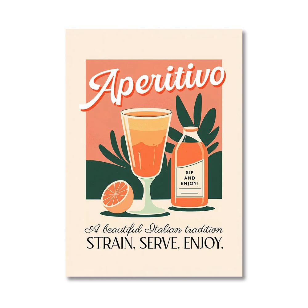 Cartoon Cocktail Drinks Negroni Daiquiri Posters Retro Mojito Canvas Prints Wall Art Painting Pictures Bar Kitchen Home Decor