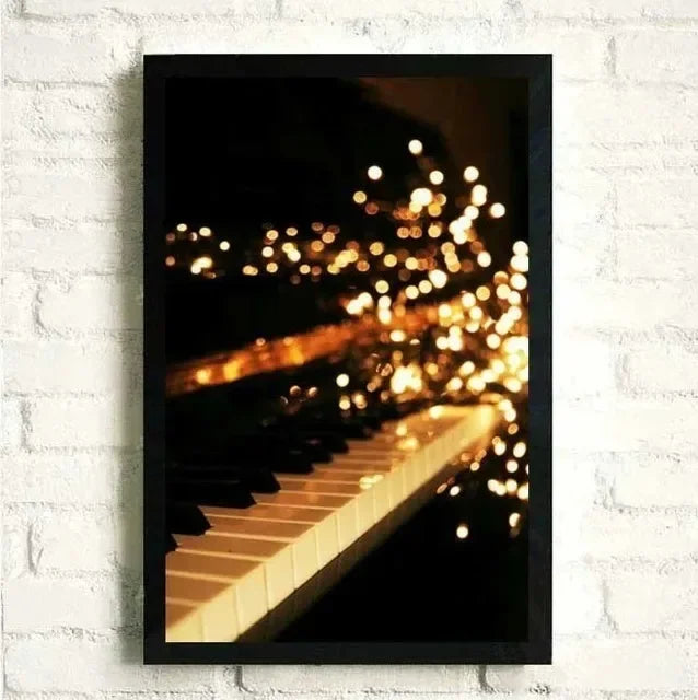 Flowers Music Posters and Prints Canvas Painting Black and White Piano with Wall Art Women Pictures for Living Room Home Decor