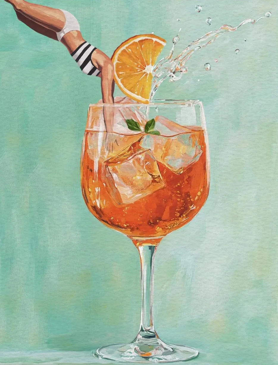 Coffee Martini Cocktail Margarita Drink Girl Jumping Into Wine Glass Fun Poster Canvas Printing Wall Art Bar Club Kitchen Decor