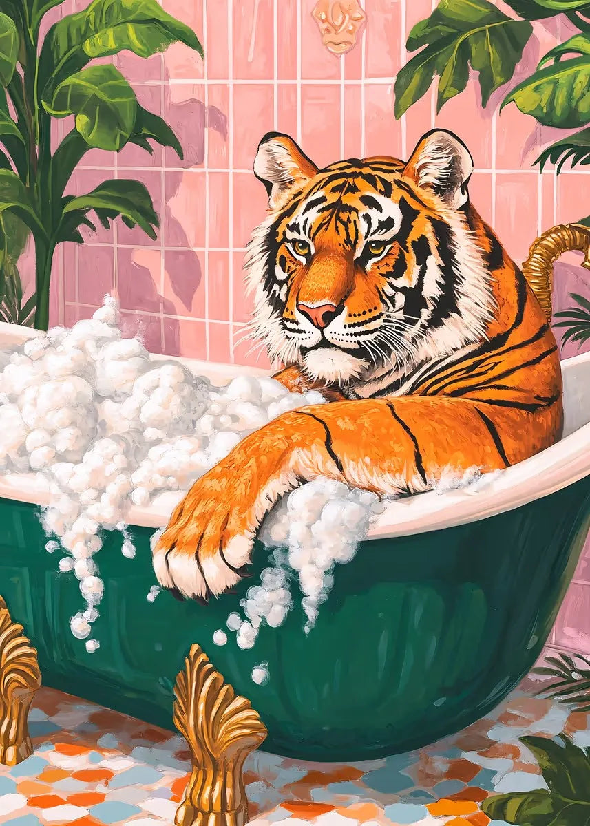 Cat with Martini in Bathtub Black Cat Reading on Toilet Dog Spa Canvas Painting Print Wall Art Picture Bathroom Home Decor