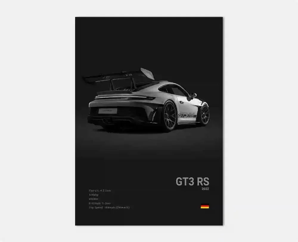 Canvas Print for Wall Art Garage Room Decor Pop Black and White Germany Luxury Super Sport Car Poster Aesthetic 911 GT3 RS Turbo