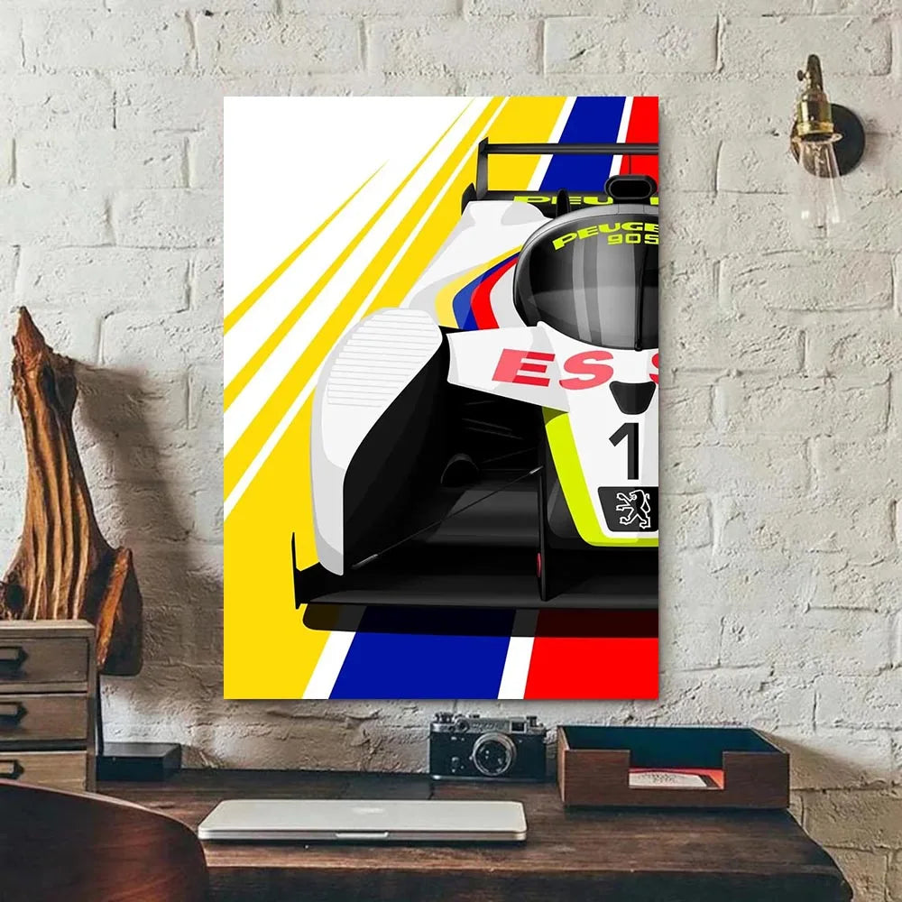 Modern Racing Car Wall Art Print - Aesthetic Cartoon Poster for Boys Room Living Room Racer Decor - Canvas Print Racer Decor