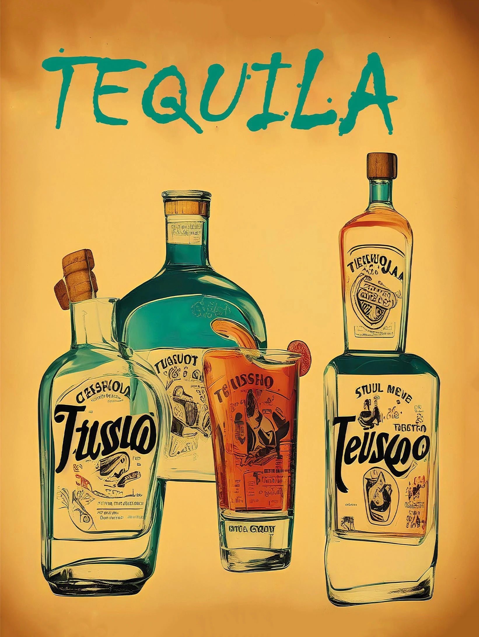 Vintage Wine Advertising Style Whiskey Illustration Bartending Poster Canvas Paintings Wall Art Pictures Bar Club Home Decor