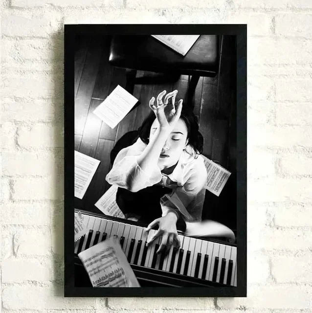 Flowers Music Posters and Prints Canvas Painting Black and White Piano with Wall Art Women Pictures for Living Room Home Decor