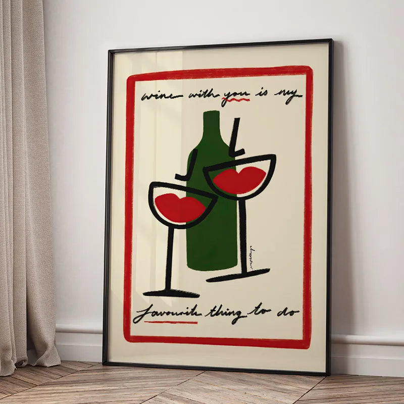 Modern Bonjour Mon Amour Quotes Wine Party Wall Art Prints Canvas Painting Abstract Posters Pictures For Living Room Home Decor