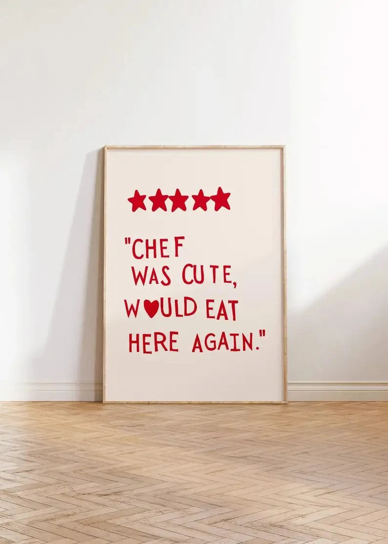 Aesthetic Kitchen Cute Cooking Wall Art Picture Nordic Canvas Painting Restaurant Decor Minimalist Heart Red Quote Poster Prints