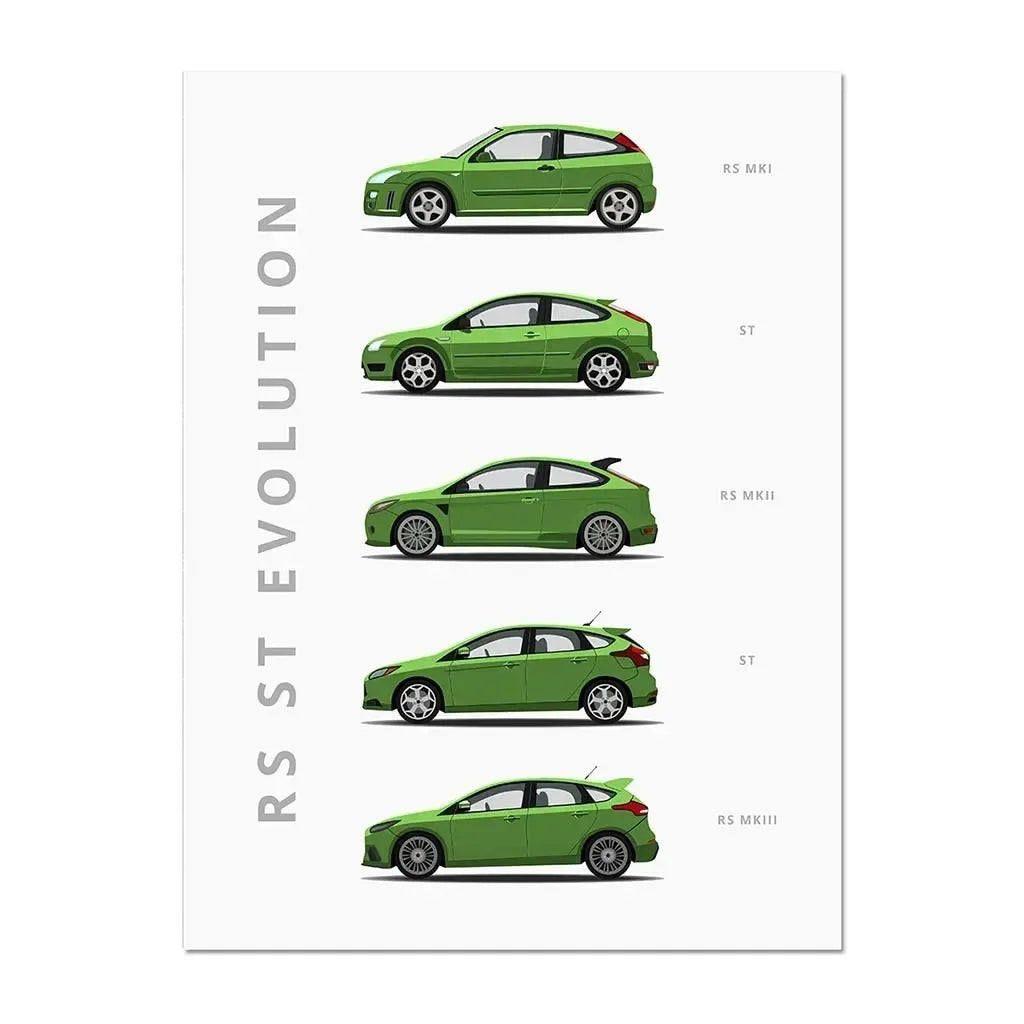 Cartoon Vintage Cars Poster Racing RS Car Plus 911 M3 R8 C3 Evolution Wall Art Painting Room Canvas Print Living Home Decor