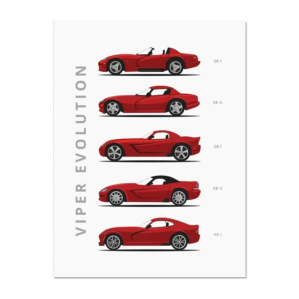 Cartoon Vintage Cars Poster Racing RS Car Plus 911 M3 R8 C3 Evolution Wall Art Painting Room Canvas Print Living Home Decor