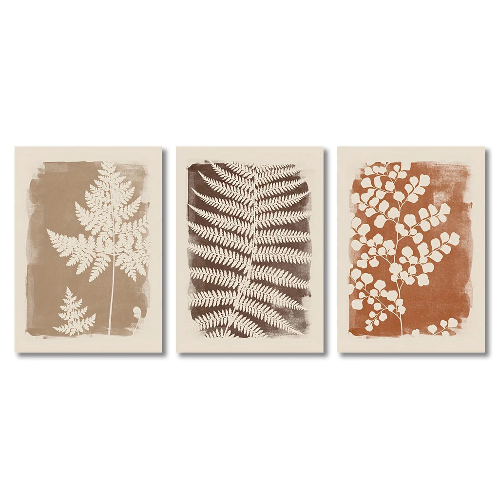 Wall Art Decor Paintings Warm Tones Posters Home Creative Gifts 3pcs Neutral Minimalist Abstract Fern Boho,frameless
