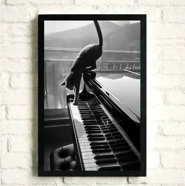 Flowers Music Posters and Prints Canvas Painting Black and White Piano with Wall Art Women Pictures for Living Room Home Decor
