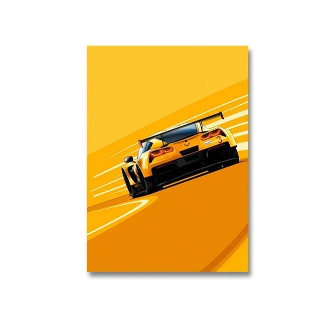Modern Racing Car Wall Art Print - Aesthetic Cartoon Poster for Boys Room Living Room Racer Decor - Canvas Print Racer Decor