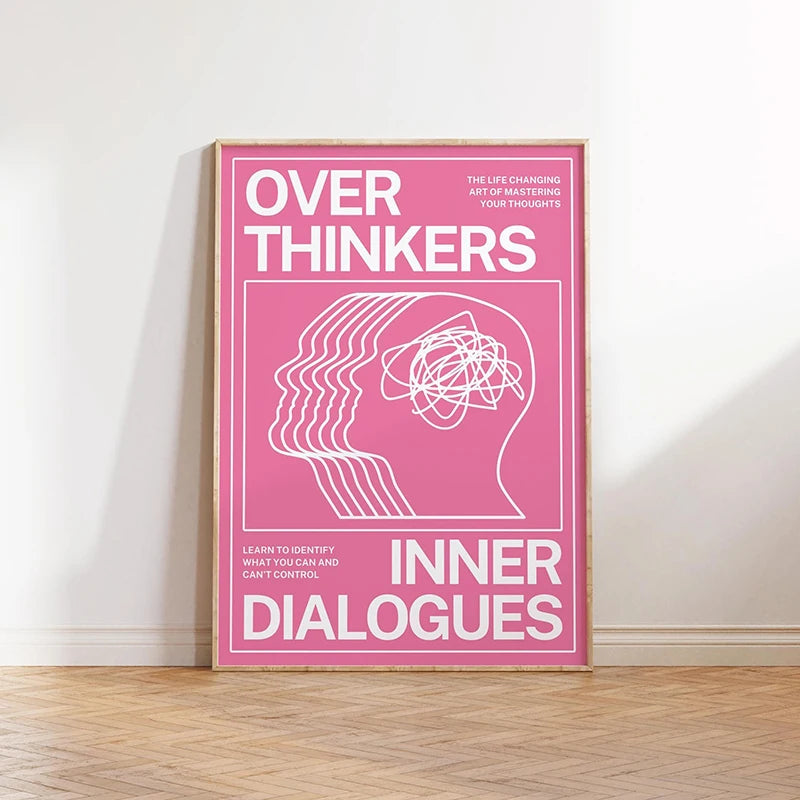 Modern Overthinkers Typography Poster Wall Art Canvas Painting Posters Prints Mid Century Wall Art for Home Living Room Decor