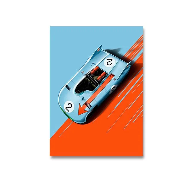 Modern Racing Car Wall Art Print - Aesthetic Cartoon Poster for Boys Room Living Room Racer Decor - Canvas Print Racer Decor