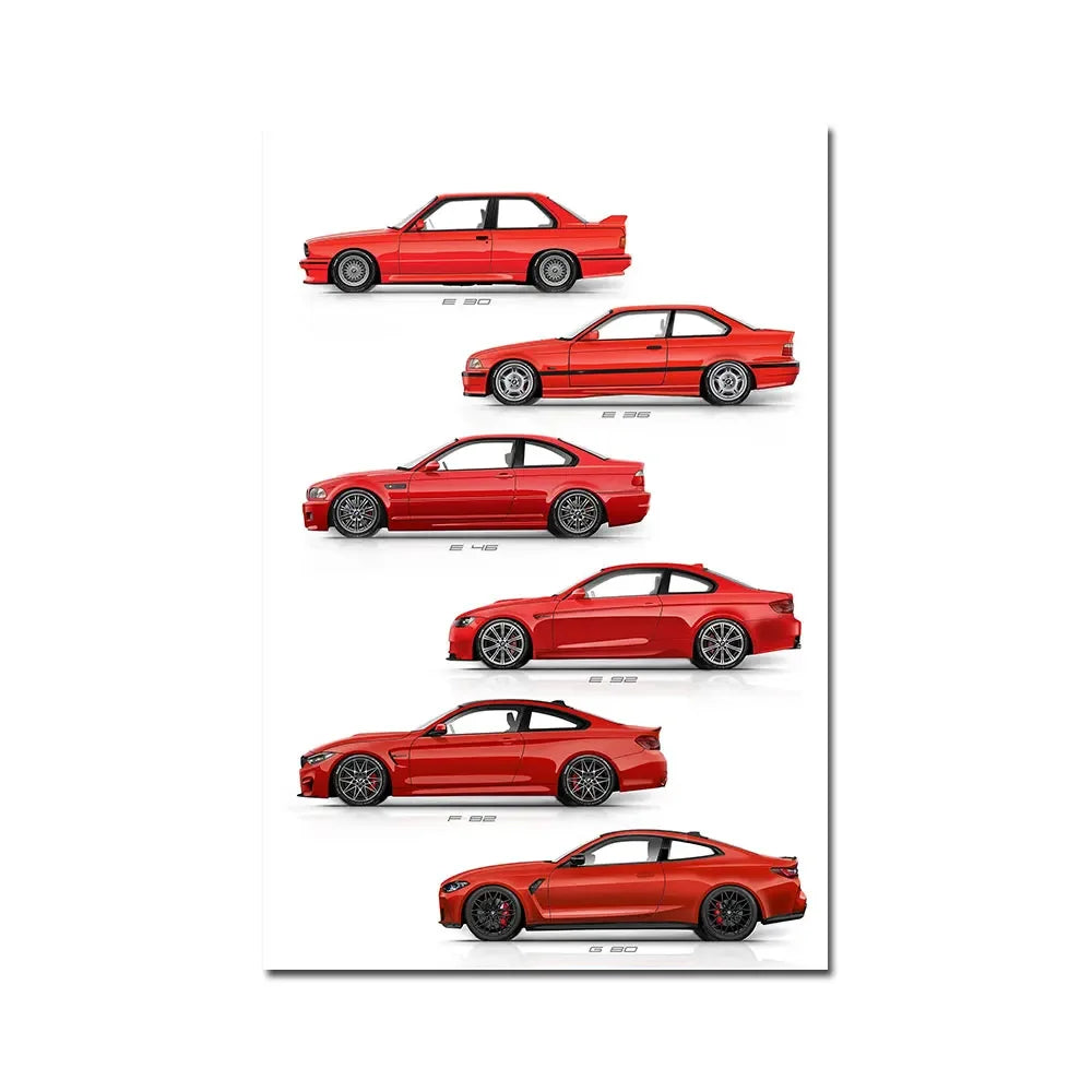 Vintage Car E30 E36 E46 E92 F82 G80 Generation Wall Art Poster Print Canvsa Painting Bedroom Home Decoration Gift for Car Lover