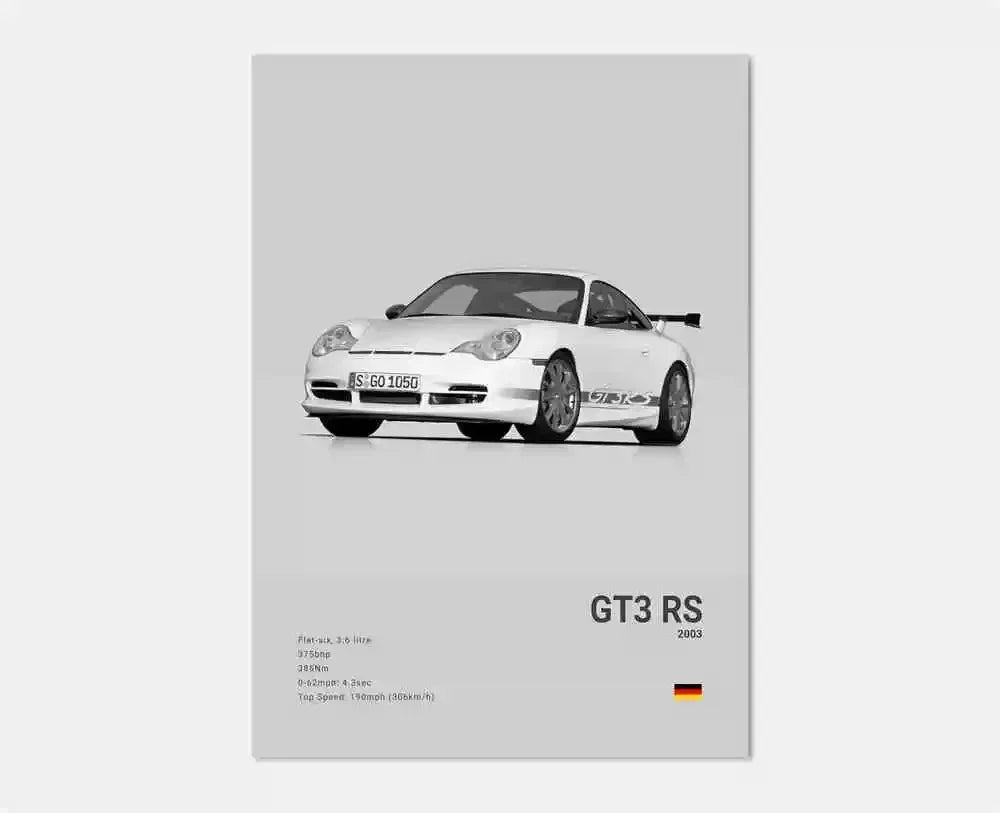 Canvas Print for Wall Art Garage Room Decor Pop Black and White Germany Luxury Super Sport Car Poster Aesthetic 911 GT3 RS Turbo