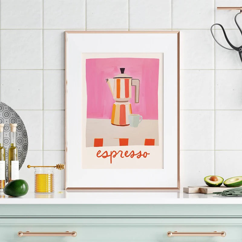 Kitchen Posters And Prints Italian Quotes Espresso Coffee Moka Pot Wall Art Canvas Painting Pictures For Cafe Living Room Decor