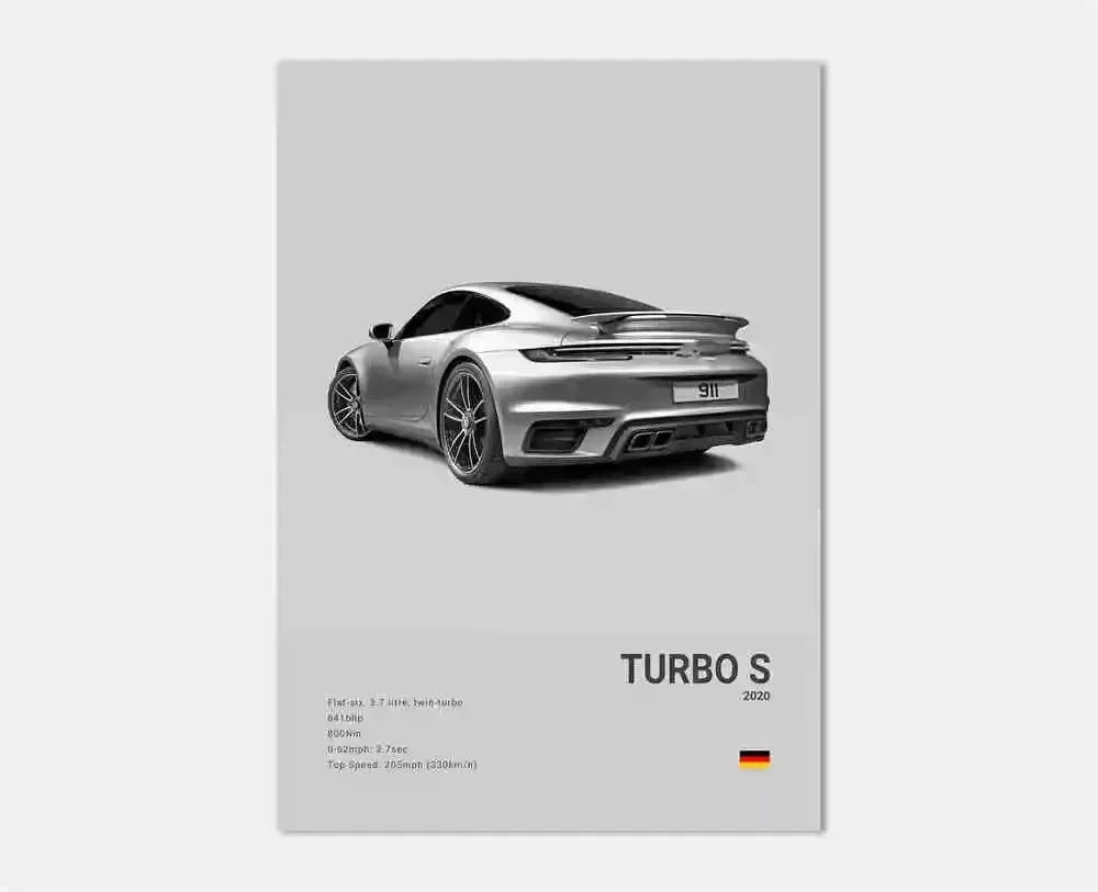 Canvas Print for Wall Art Garage Room Decor Pop Black and White Germany Luxury Super Sport Car Poster Aesthetic 911 GT3 RS Turbo