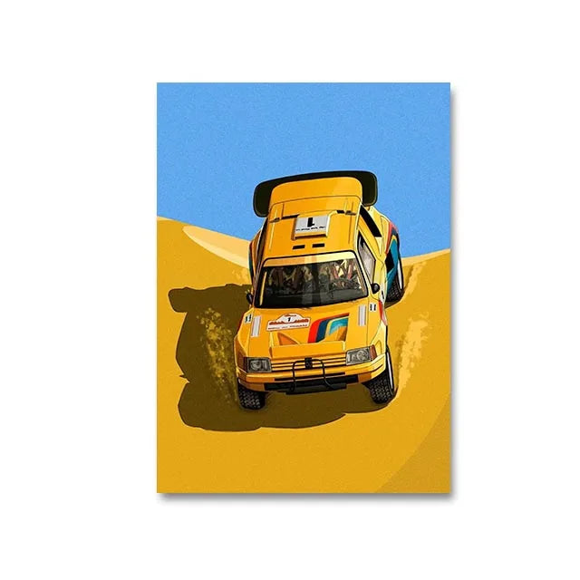 Modern Racing Car Wall Art Print - Aesthetic Cartoon Poster for Boys Room Living Room Racer Decor - Canvas Print Racer Decor