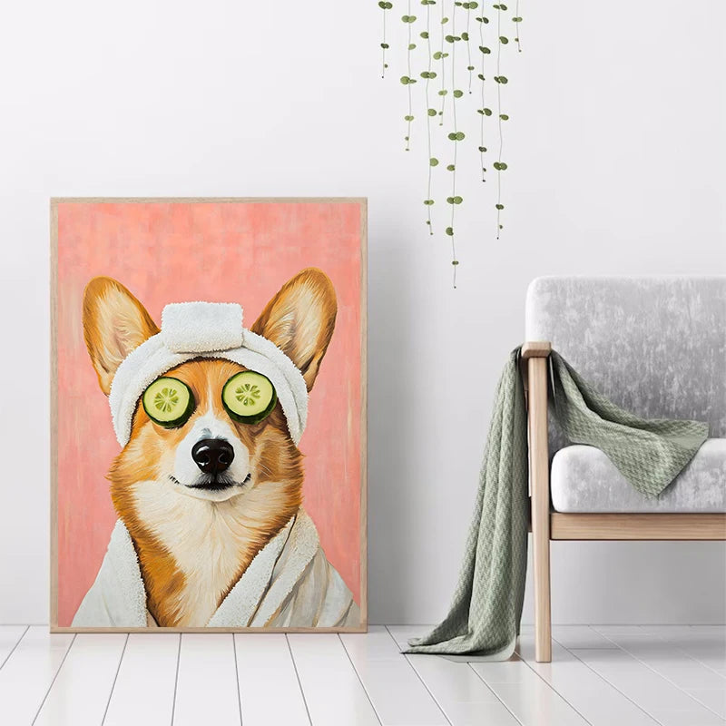 Cat with Martini in Bathtub Black Cat Reading on Toilet Dog Spa Canvas Painting Print Wall Art Picture Bathroom Home Decor