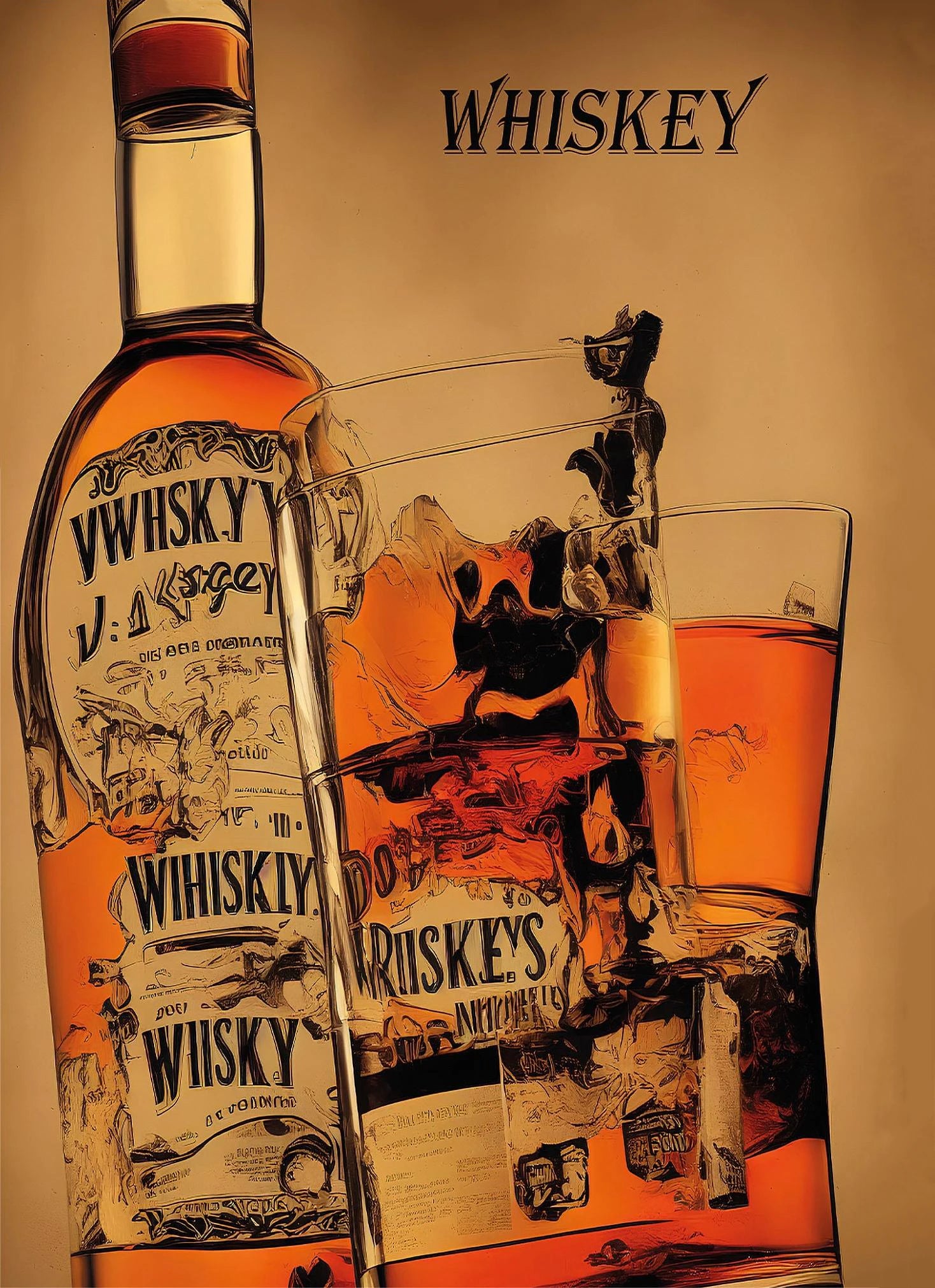 Vintage Wine Advertising Style Whiskey Illustration Bartending Poster Canvas Paintings Wall Art Pictures Bar Club Home Decor
